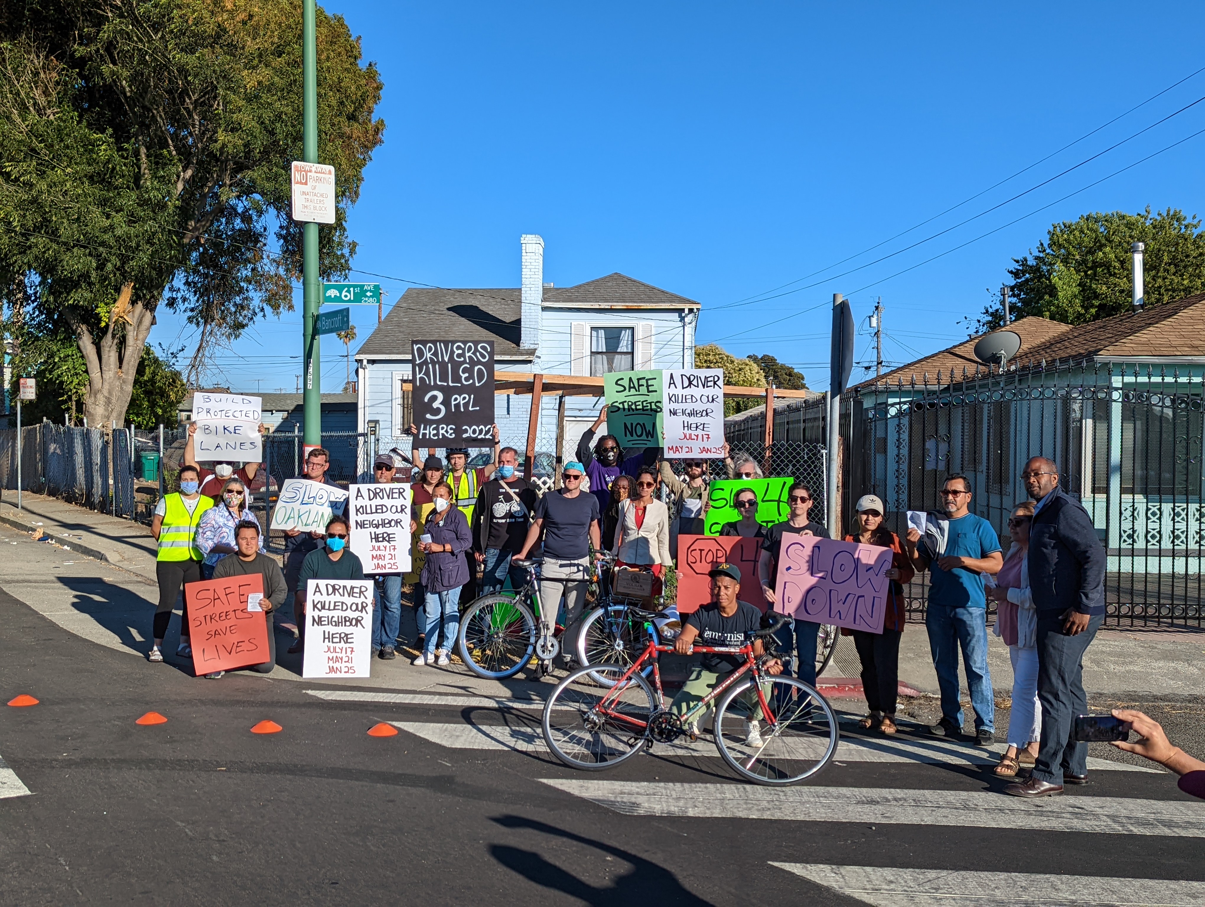 TVRR at a vigil in East Oakland in 2022 joined by then Councilmember Loren Taylor and candidate for City Council Janani Ramachandran.