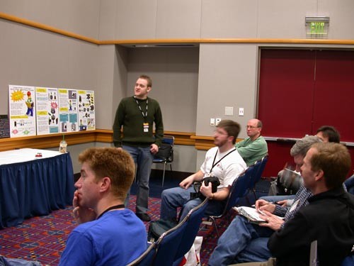 Teaching a session on LDraw tools at BrickFest PDX 2004.